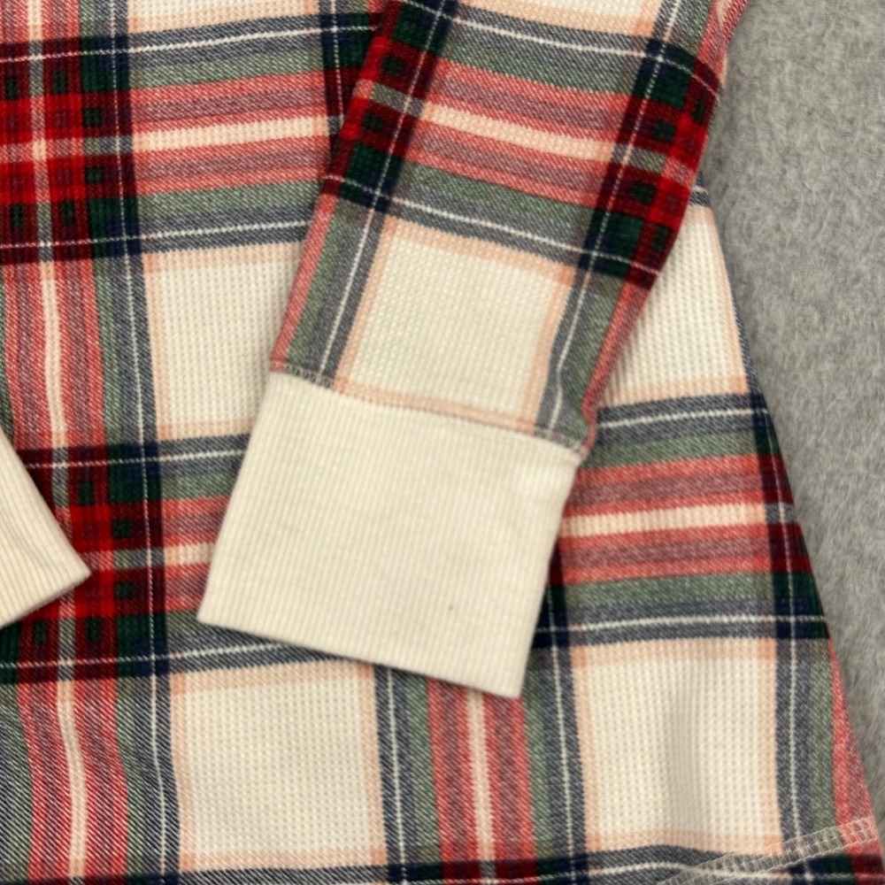 Stars Above Womens XS Plaid Thermal Waffle Knit Top Red Green White‎ Long Slv - Picture 5 of 8